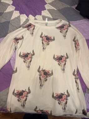 Cream Floral Bull Skull Long Sleeve Sweater